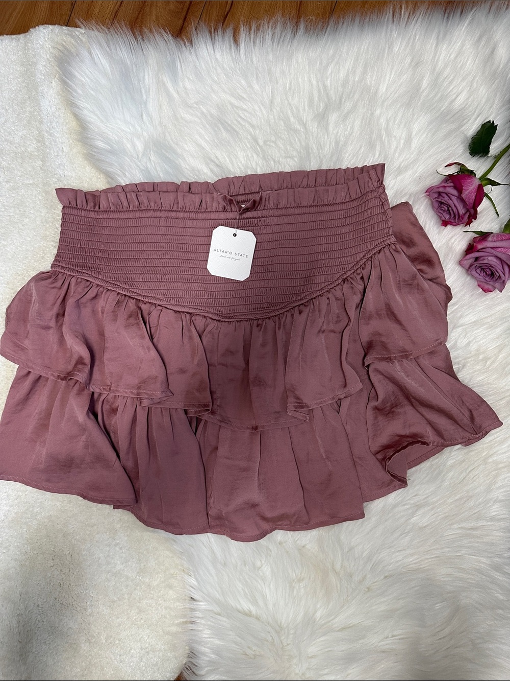 Altar'd State Dusty Rose Tiered Ruffle Miniskirt sz L